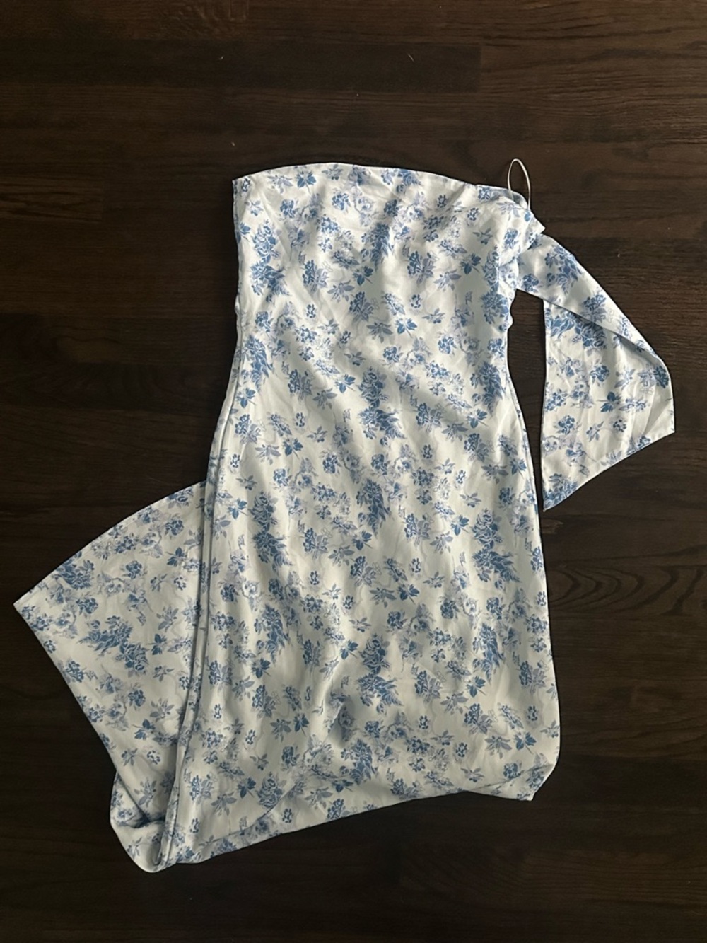 American Threads Strapless Dress with Light Blue Floral Print